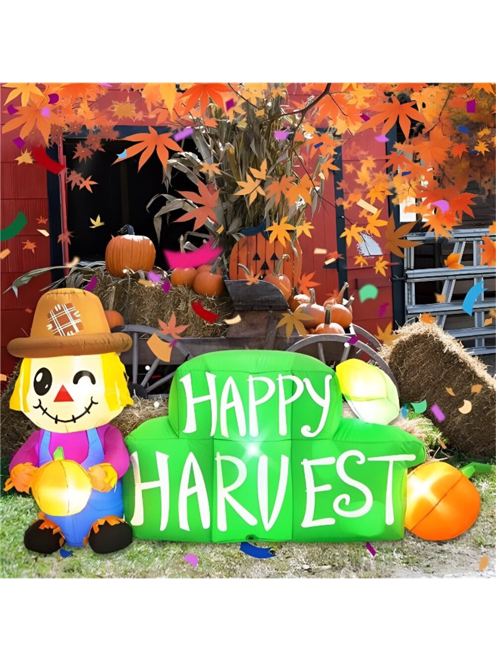 8FT Long Fall Inflatables Outdoor Decorations, Inflatable Scarecrow and Road